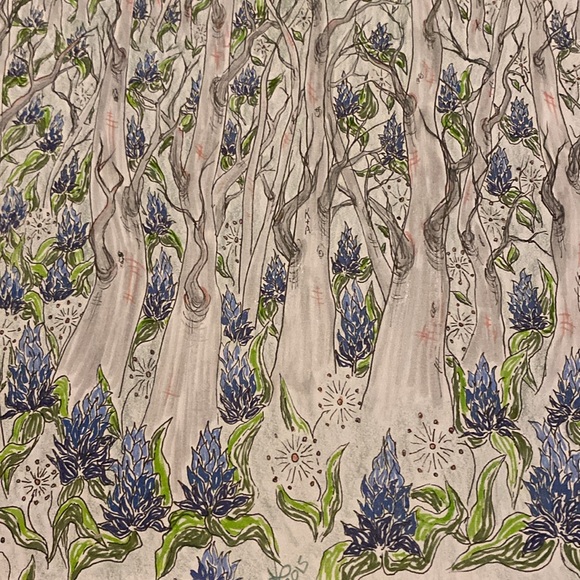 Unframed Original Art Pencil Crayon & Marker Drawing of Flowers in Forest - Picture 3 of 4